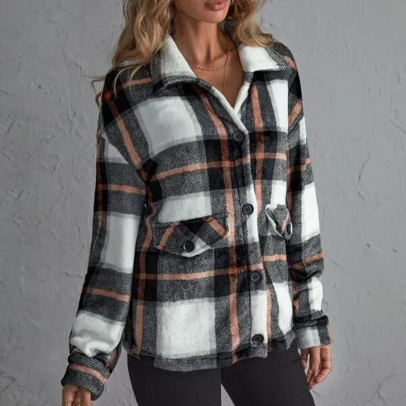 White black oversized plaid jacket shacket - Picture 3 of 8